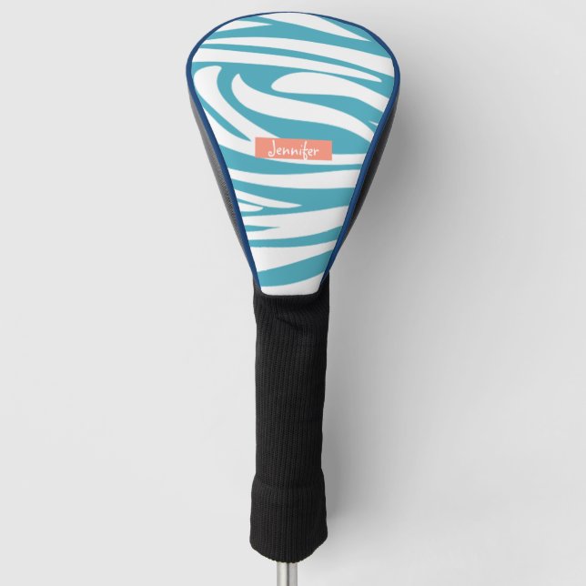 Couvre-club De Golf Monogramme Turquoise rayé Zèbre motif tendance (Devant)