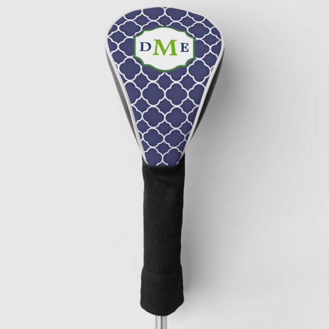 Couvre-club De Golf Monogramme vert de Quatrefoil bleu marine (Devant)