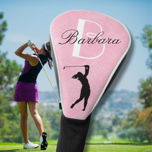 Couvre-club De Golf Monographie en cuir rose pour femmes Nom