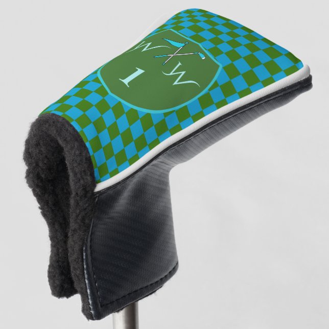 Couvre-club De Golf Moss Green Stylé  Azure Blue Couverture de Putter  (Devant 3/4)