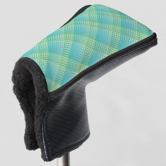 Couvre-club De Golf Motif Abstrait Damier Bleu Vert (Devant 3/4)