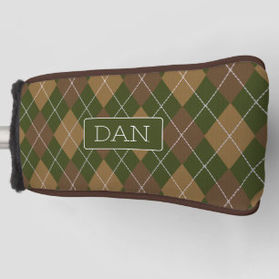 Couvre-club De Golf Motif Camo Jacquard vert et Brown avec initiales