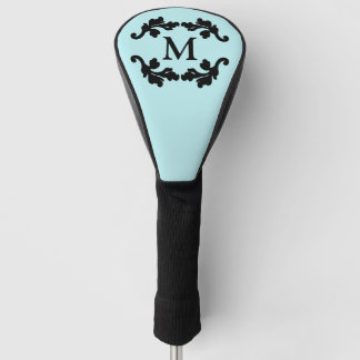 Couvre-club De Golf Motif damassé monogramme d'aqua noir