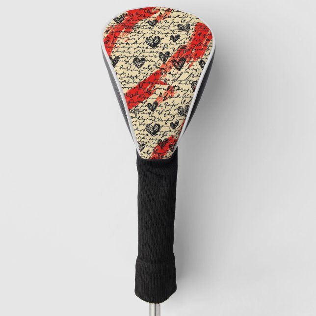 Couvre-club De Golf Motif de cœur moderne avec fond de script (10) (Devant)