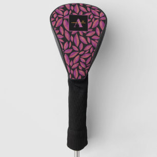 Couvre-club De Golf Motif de feuilles d'automne violet monogramme