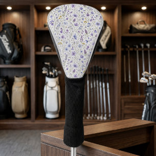 Couvre-club De Golf Motif de fleur sauvage aquarelle bleu violet jaune