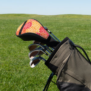 Couvre-club De Golf Motif De Fleurs, Orange Dahlia, Votre Nom