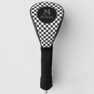 Couvre-club De Golf Motif de golf Monogram À damiers Drapeau Housse d