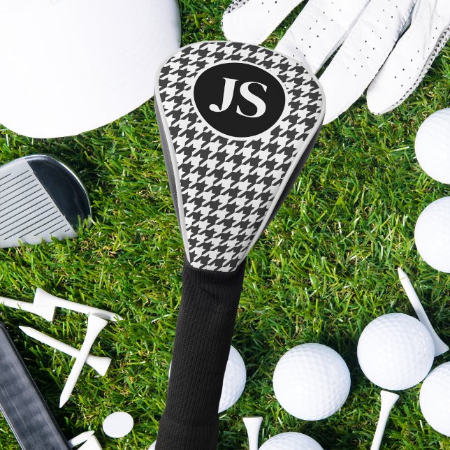 Couvre-club De Golf Motif de Houndstooth Monogrammé noir blanc (Créateur téléchargé)