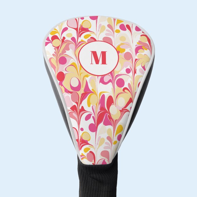 Couvre-club De Golf Motif de marbre rétro Abstrait Monogramme (Modern retro marble pattern monogram initial personalized golf head cover)