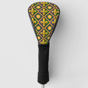 Couvre-club De Golf Motif de Mardi gras avec fleur-de-lis dorée