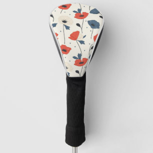 Couvre-club De Golf Motif de Poppies d'aquarelle - Rouge, Bleu et Blan