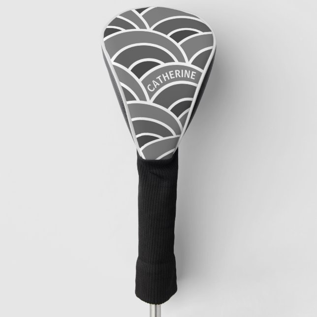 Couvre-club De Golf Motif de vague gris et blanc personnalisé (Devant)