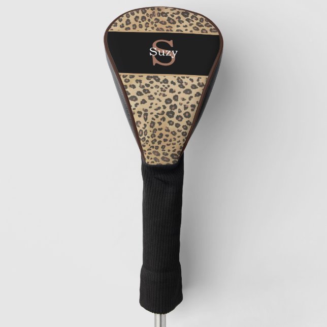 Couvre-club De Golf Motif Empreinte de léopard Cheetah Monogramme init (Devant)