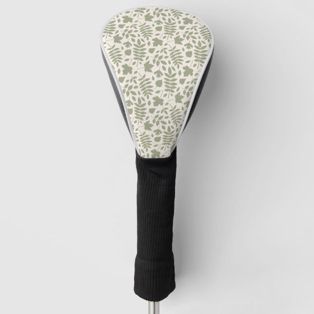 Couvre-club De Golf Motif Feuille déchiré vert sur crème (Devant)