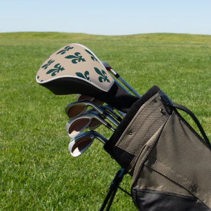 Couvre-club De Golf Motif Fleur de Lis, Vert Royal Français sur Crème