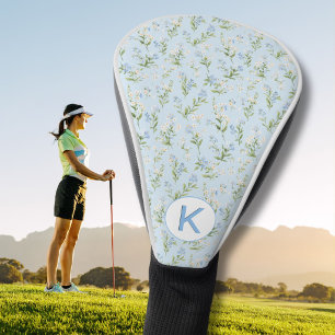 Couvre-club De Golf Motif floral bleu et blanc élégant Monogramme
