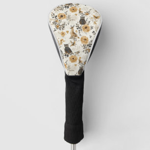 Couvre-club De Golf Motif floral de chouette beige de campagne françai