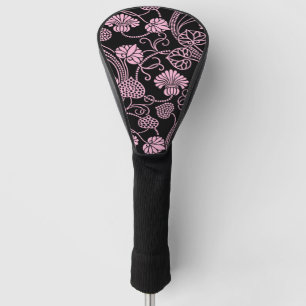 Couvre-club De Golf Motif floral rétro rose sur fond noir
