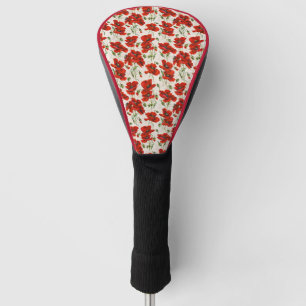 Couvre-club De Golf Motif floral vintage rouge coquelicot Art botaniqu