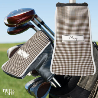 Couvre-club De Golf Motif Gingham Rustique en Brun avec Nom