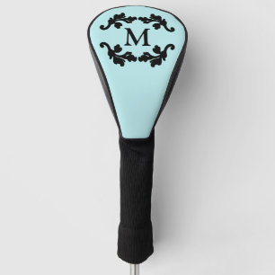 Couvre-club De Golf Motif noir de damassé de monogramme d'aqua