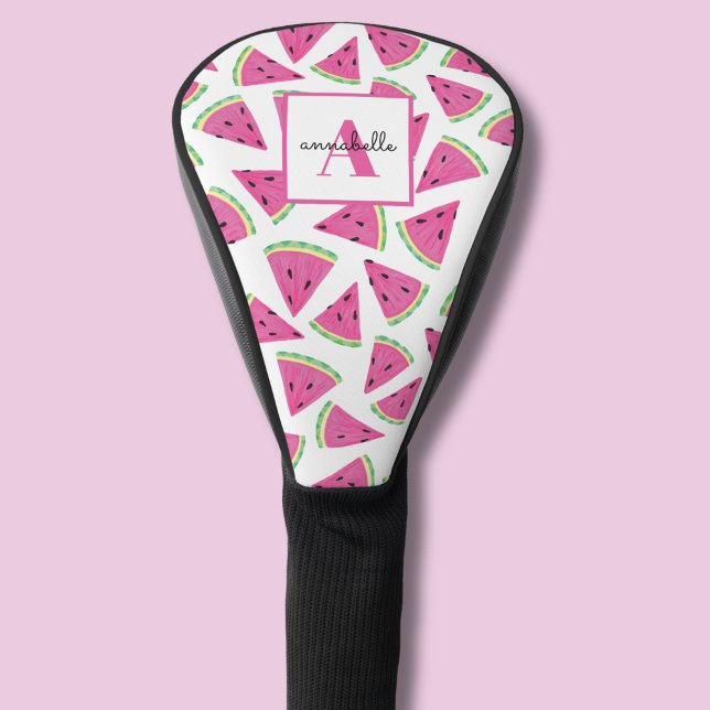 Couvre-club De Golf Motif Pastèque Tropicale Rose Monogramme (Watermelon pattern personalized golf head cover)
