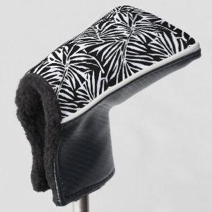 Couvre-club De Golf Motif Répétant à feuilles tropicales noires et bla