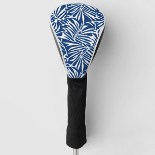 Couvre-club De Golf Motif Répétant de feuille tropicale blanche et ble