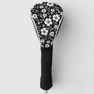 Couvre-club De Golf Motif sans couture floral vintage noir et blanc (1