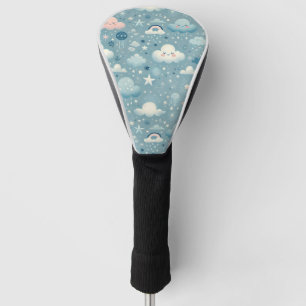 Couvre-club De Golf Motif Sky Whimsical avec nuages, étoiles - Bleu