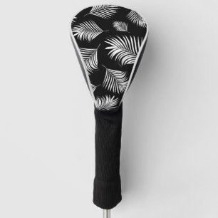 Couvre-club De Golf Motif tropical blanc noir de feuille de palme