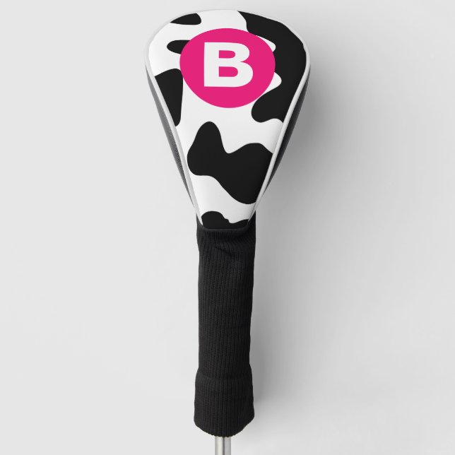 Couvre-club De Golf Motif vache fantaisie patch monogramme rose (Devant)