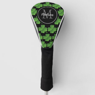 Couvre-club De Golf Motif vert Shamrock Script Nom du monogramme