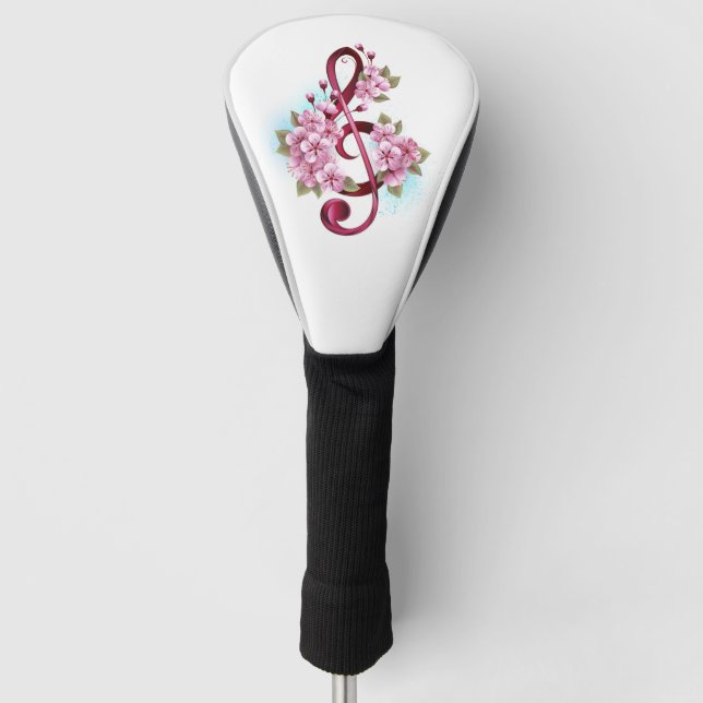 Couvre-club De Golf Musical treble clef notes with Sakura flowers (Devant)