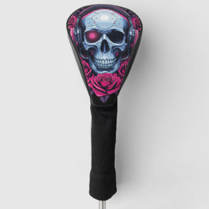 Couvre-club De Golf Neon Cyber Mort Crâne et Rose Noir