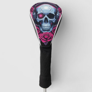Couvre-club De Golf Neon Cyber Mort Crâne et Rose Noir