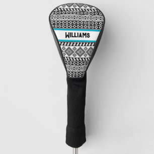 Couvre-club De Golf Noir Blanc Géométrique Polynésien Tribal Monogramm