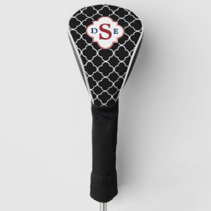 Couvre-club De Golf Noir blanc Quatrefoil rouge Monogramme