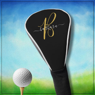 Couvre-club De Golf Noir élégant avec Monogramme Or Nom initial *