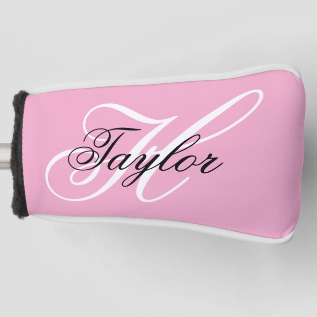 Couvre-club De Golf Noir et blanc Fatigue Monogramme rose (Devant)