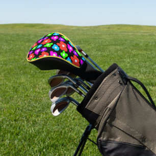 Couvre-club De Golf Noir rétro Arc-en-ciel couleur Fleurs Motif