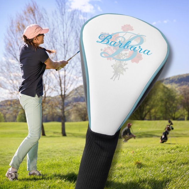 Couvre-club De Golf Nom de monogramme floral élégant personnalisé (Créateur téléchargé)