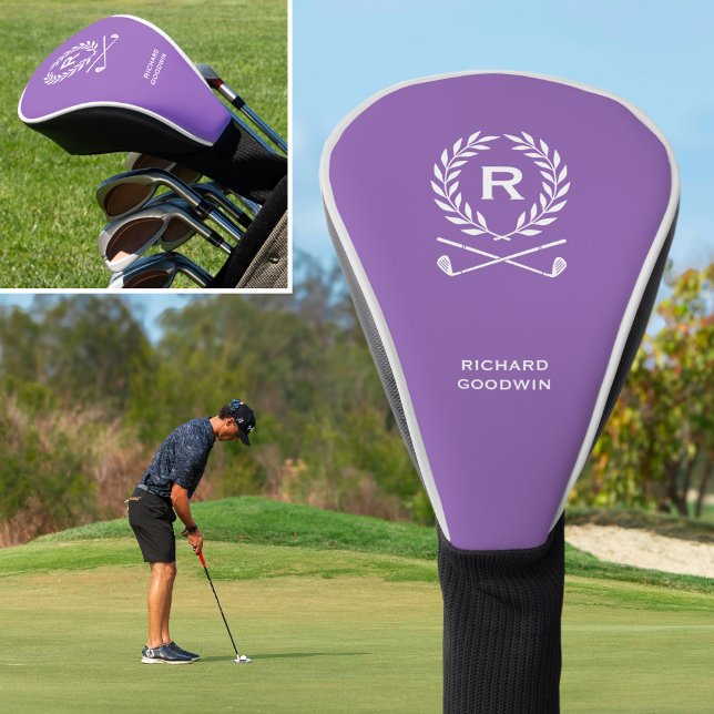 Couvre-club De Golf Nom de monogramme personnalisé classique violet (Créateur téléchargé)