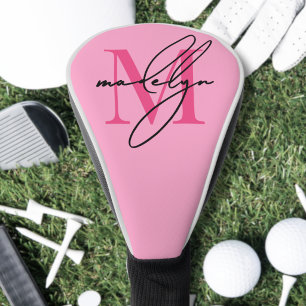 Couvre-club De Golf Nom de monogramme rose personnalisé