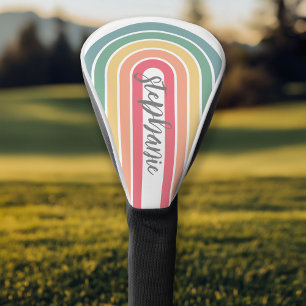 Couvre-club De Golf Nom de script Arc de Ligne Rétro Couleurs Pastel A