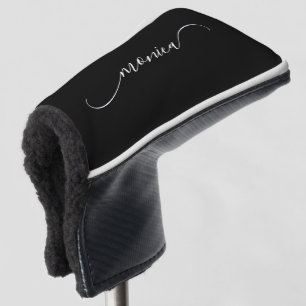 Couvre-club De Golf Nom de signature incurvé élégant noir et blanc