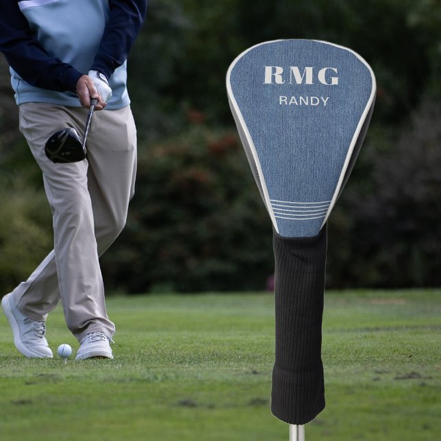 Couvre-club De Golf Nom du monogramme, bleu classique Jean Denim Print (Créateur téléchargé)