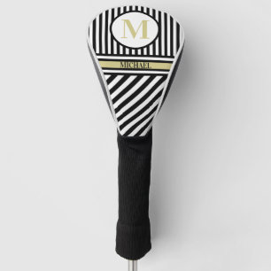 Couvre-club De Golf Nom du monogramme personnalisé Blancs noirs