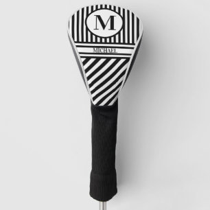Couvre-club De Golf Nom du monogramme personnalisé Blancs noirs